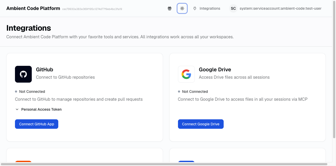 Integrations settings